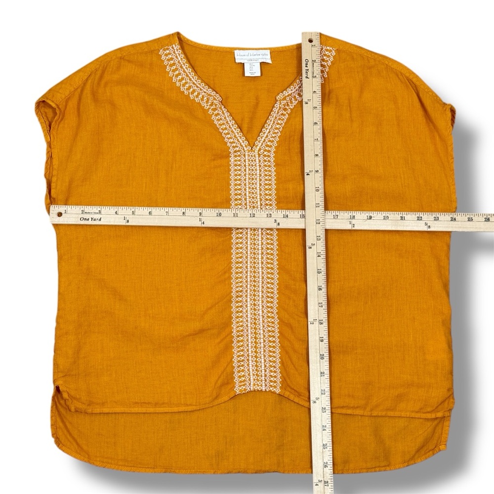 House of Harlow 1960 Embroidered Retro Linen Cap Sleeve Blouse Orange Large - Picture 9 of 10
